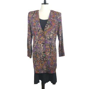 Vintage Petite Jazz Brown Multicolored Patterned Button-up Dress Size 12P